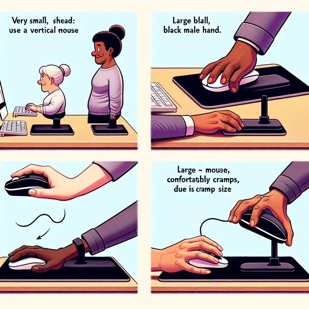 How do vertical mice with adjustable angles accommodate different hand sizes?